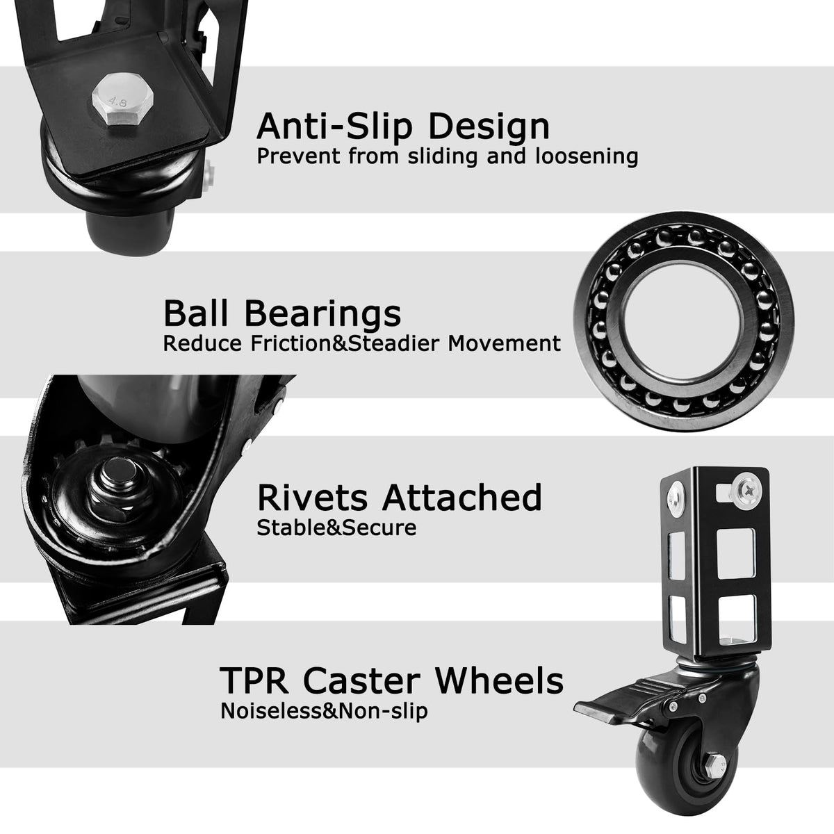 3" Heavy Duty Locking Caster Wheels, 8 PCS, 1000LB Capacity, Black V63940