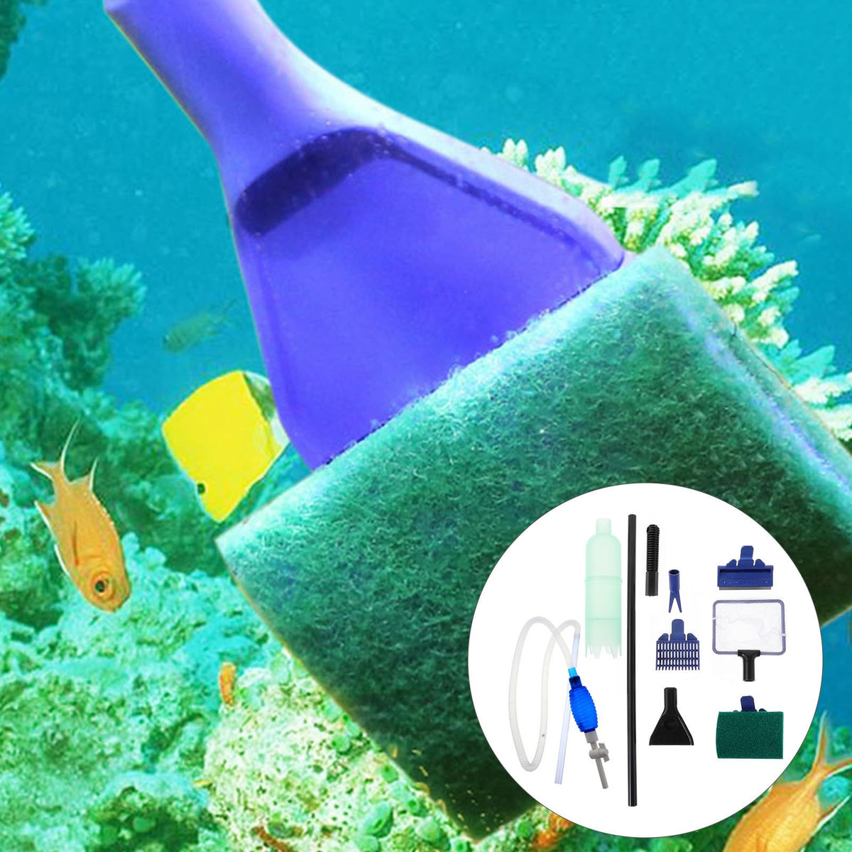 Fish Tank Cleaning Tool Set with 5 in 1 Brush Plastic Y749476