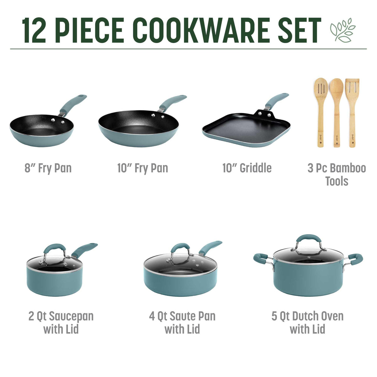 Turquoise 12-Piece Ceramic Nonstick Cookware Set A29513