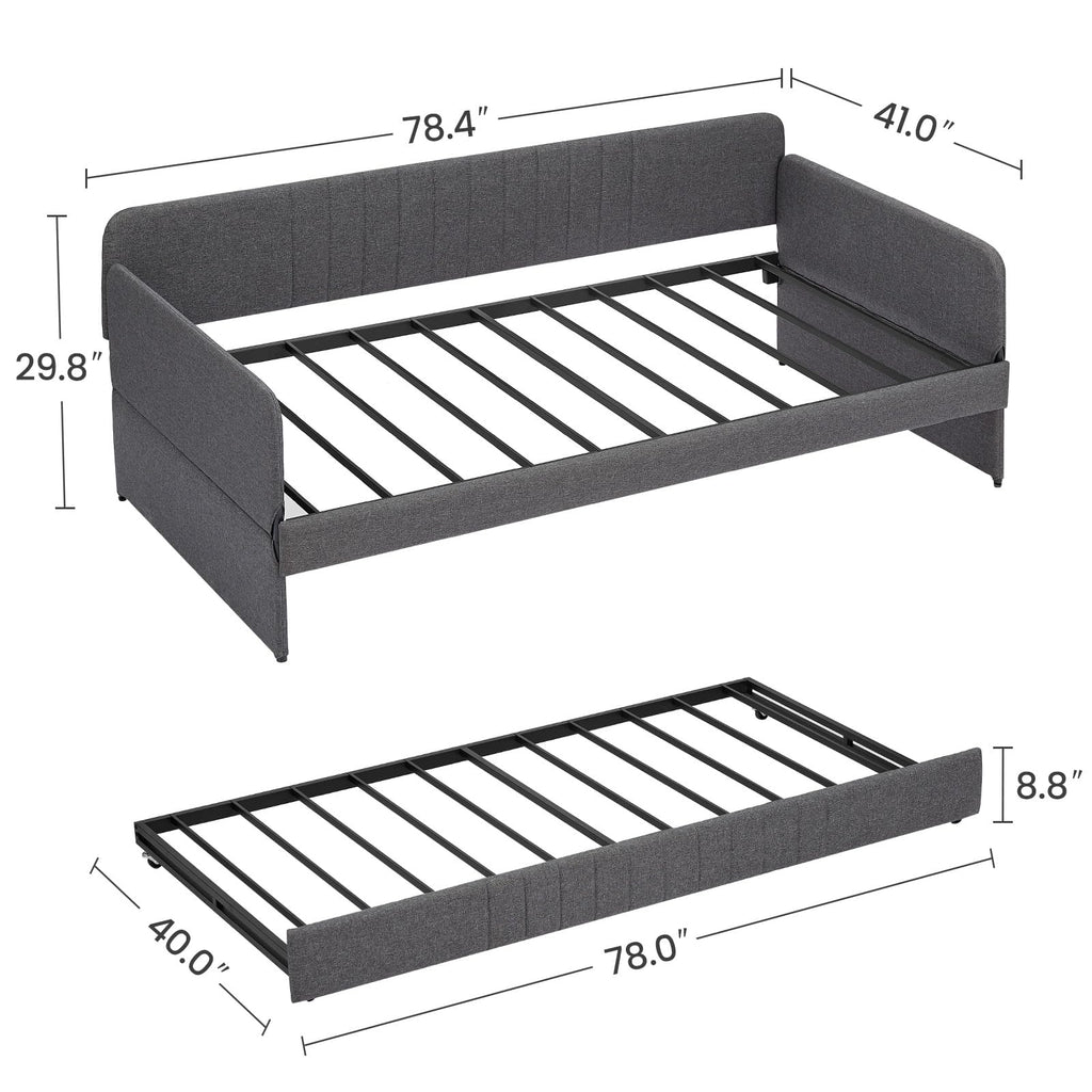 Twin Size Gray Linen Upholstered Daybed with Trundle O8301