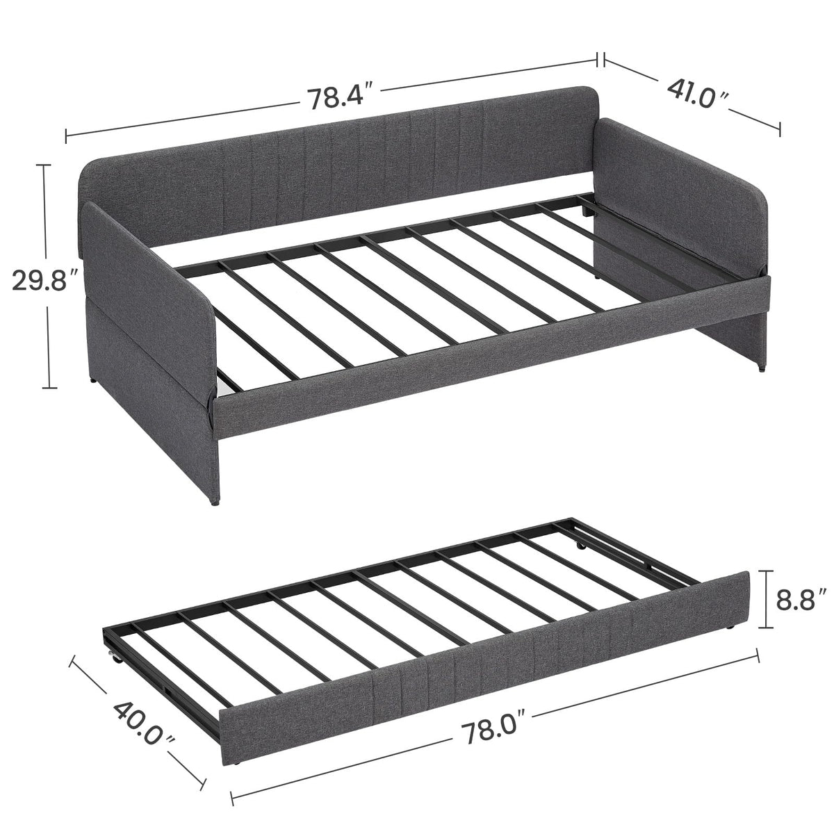 Twin Size Gray Linen Upholstered Daybed with Trundle O8301