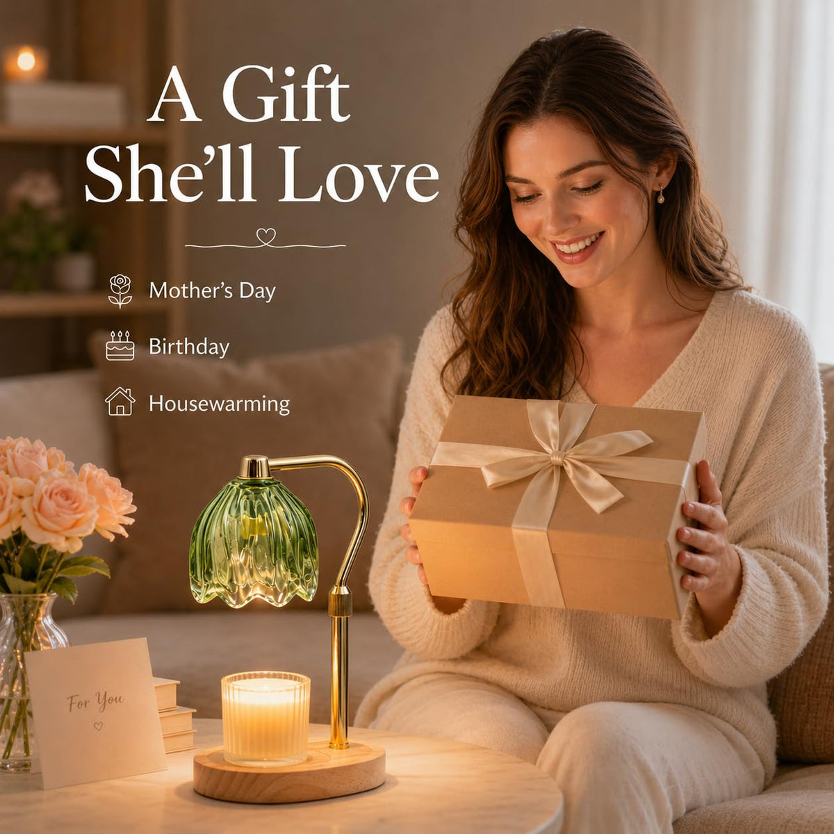 Green Dimmable Candle Warmer Lamp with Timer K652609
