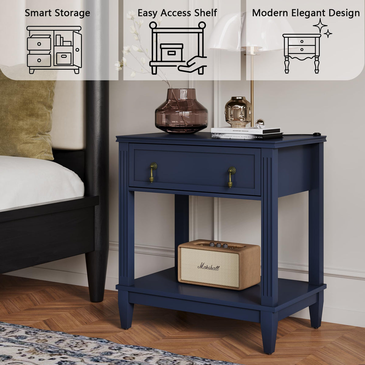 24 Inch Nightstand with Drawer and Open Shelf W763