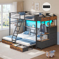 Black Triple Bunk Bed with 8 Storage Drawers and Stair R9465