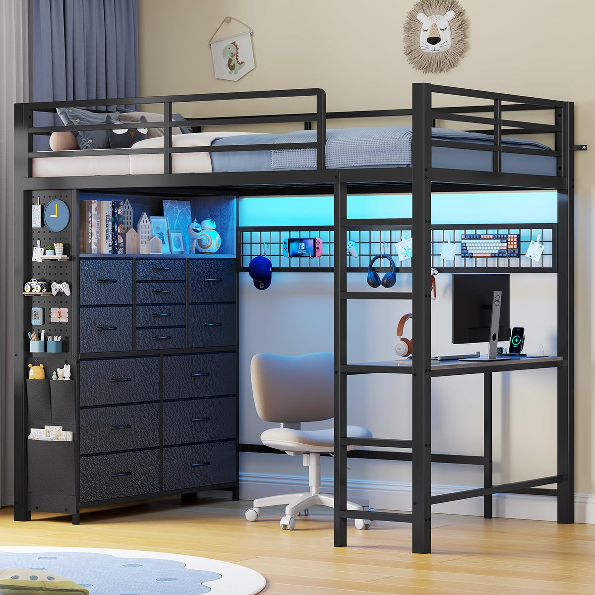 Twin Loft Bed with Desk and Storage Drawers E62067