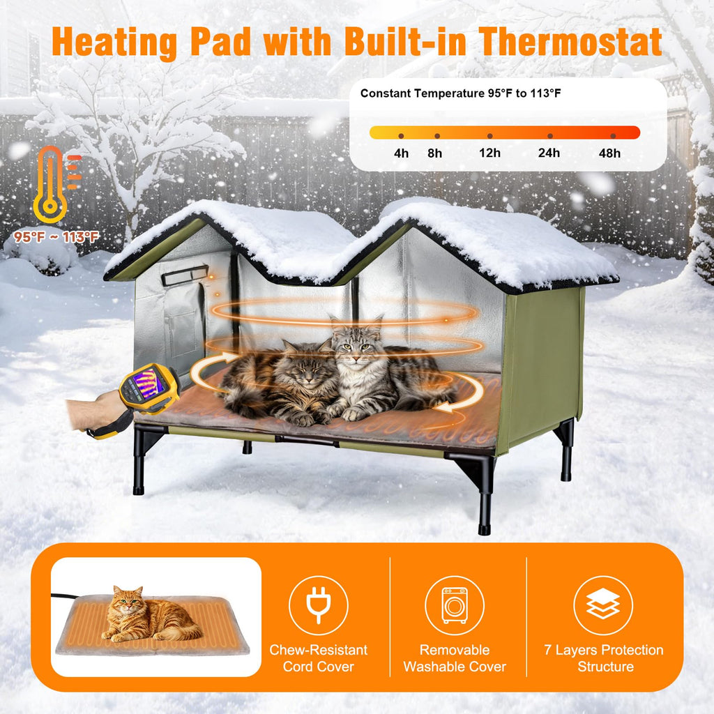 Heated Weatherproof Insulated Outdoor Cat House with Heating Pad S886592