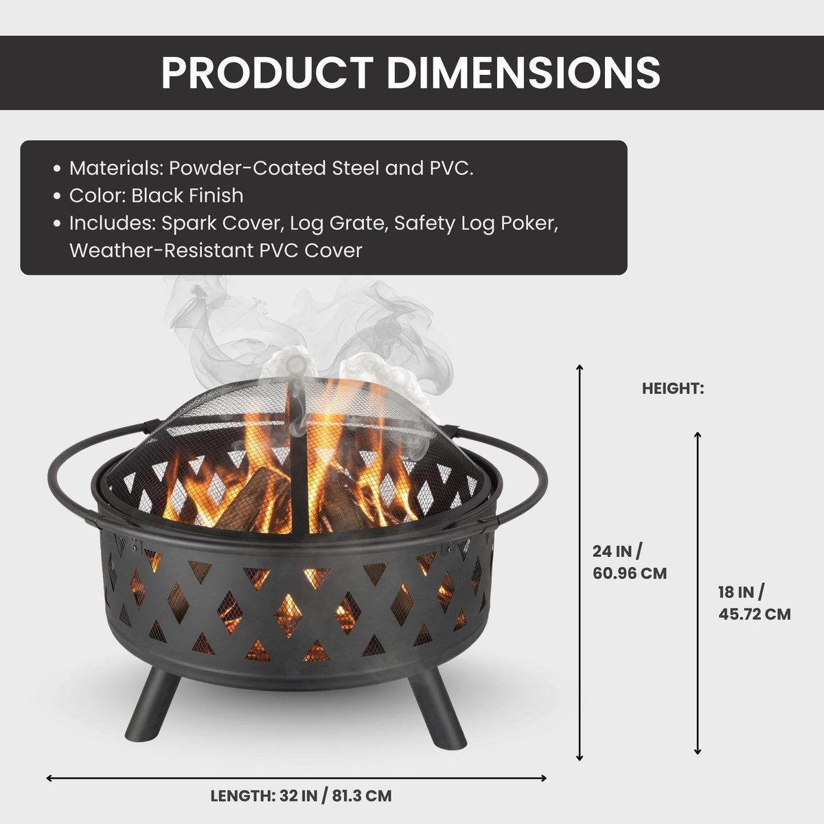 Black 32-Inch Outdoor Fire Pit R4271