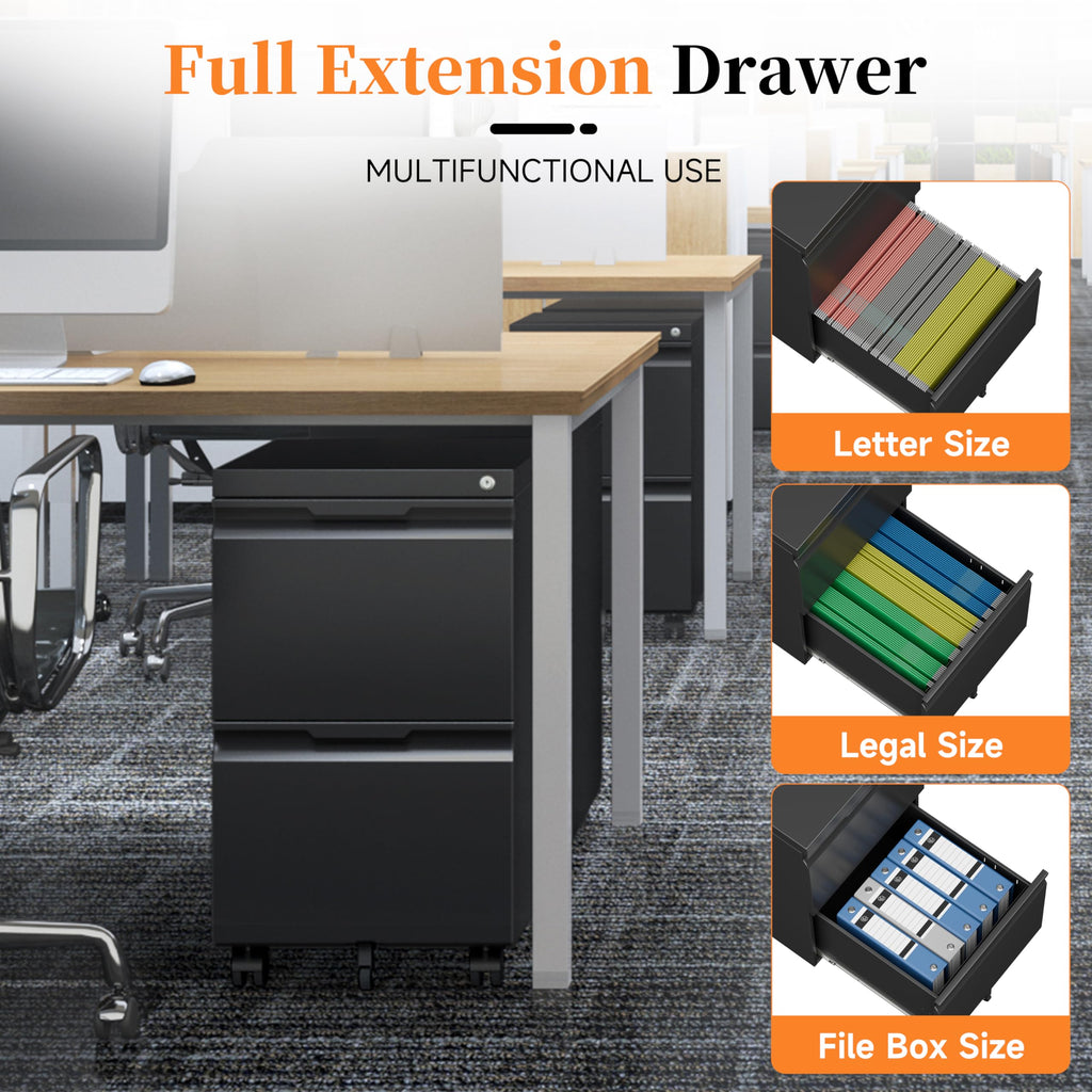 2 Drawer Black File Cabinet with Lock L1283