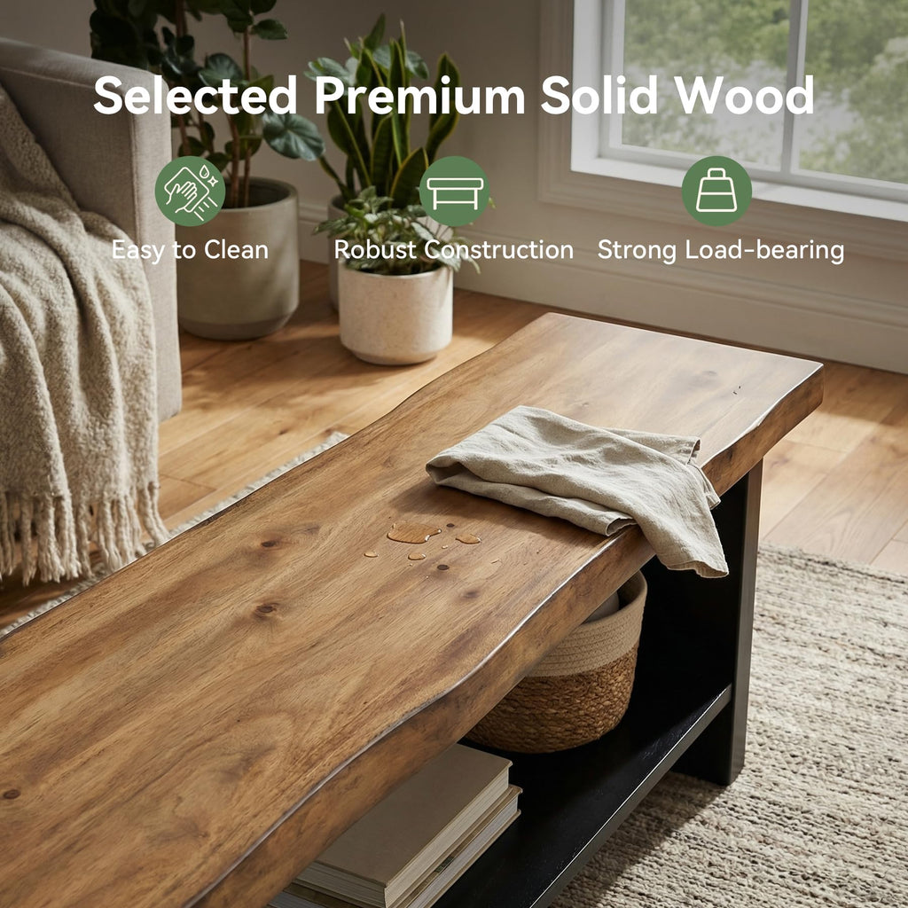55" Solid Wood 2-Tier Shoe Storage Bench H9426
