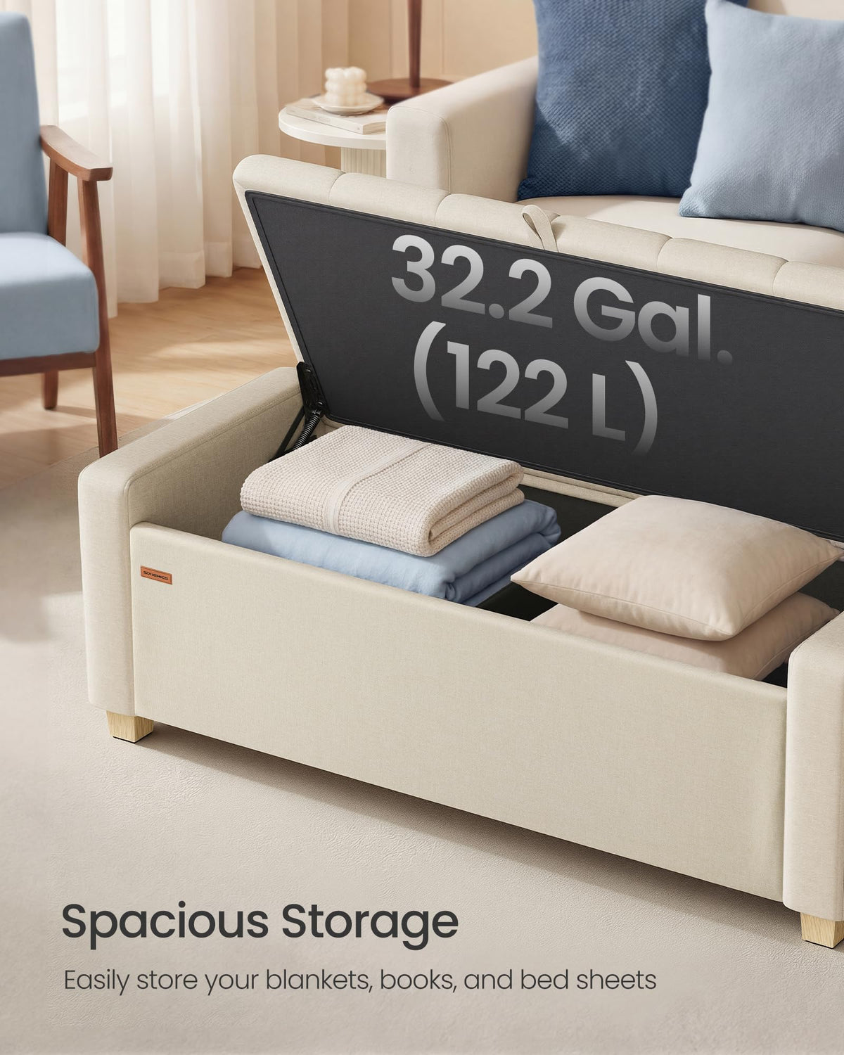48 Inches Storage Ottoman with Solid Wood Legs F392
