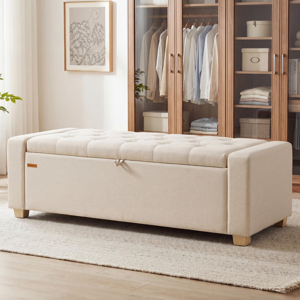 48 Inches Storage Ottoman with Solid Wood Legs F392