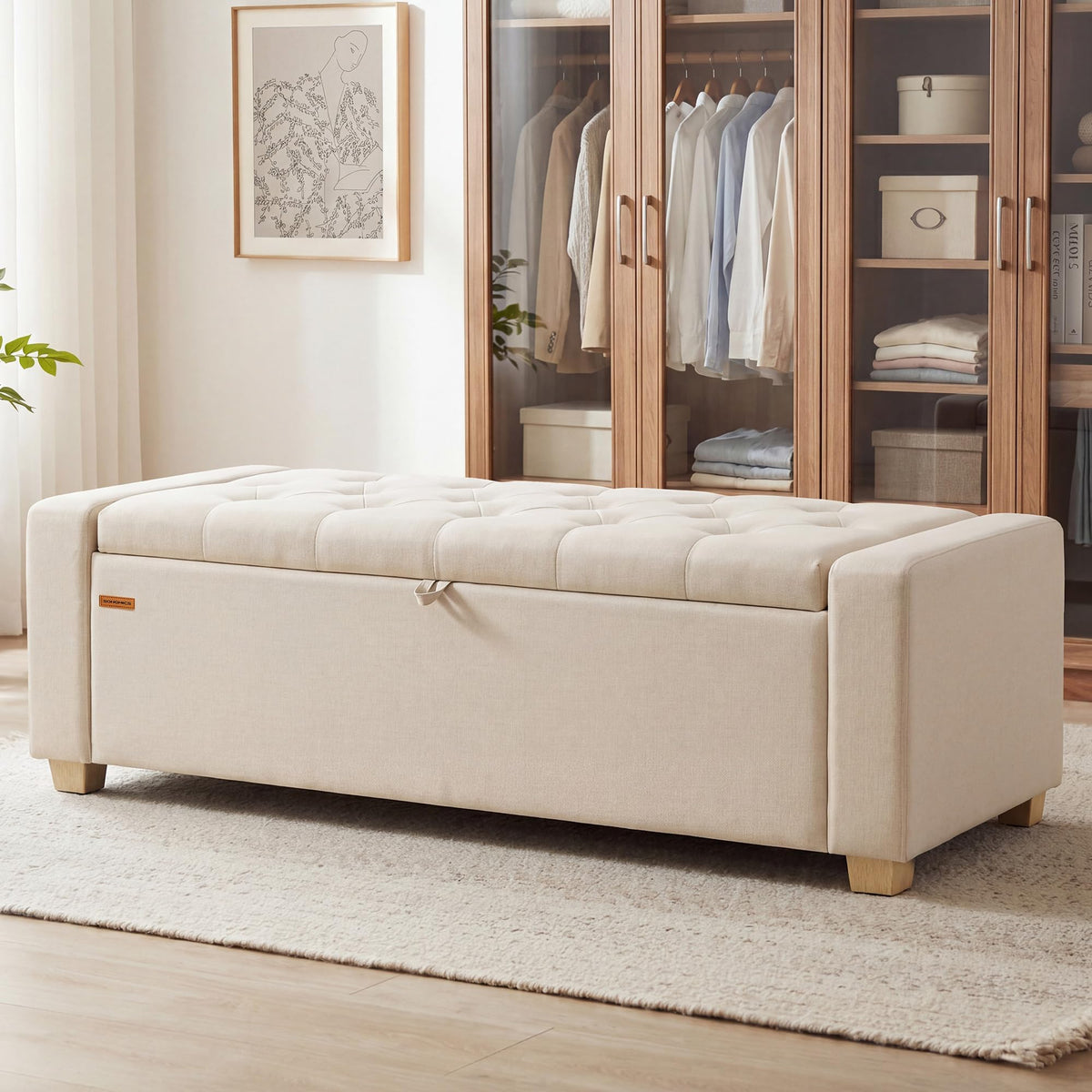 48 Inches Storage Ottoman with Solid Wood Legs F392
