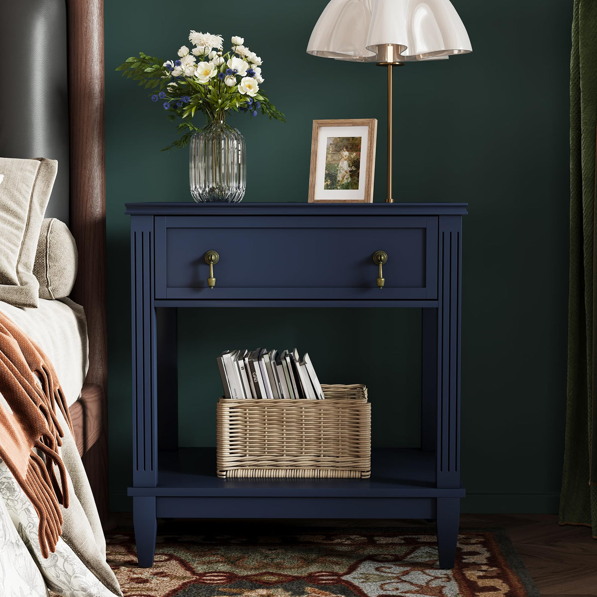 24 Inch Nightstand with Drawer and Open Shelf W763