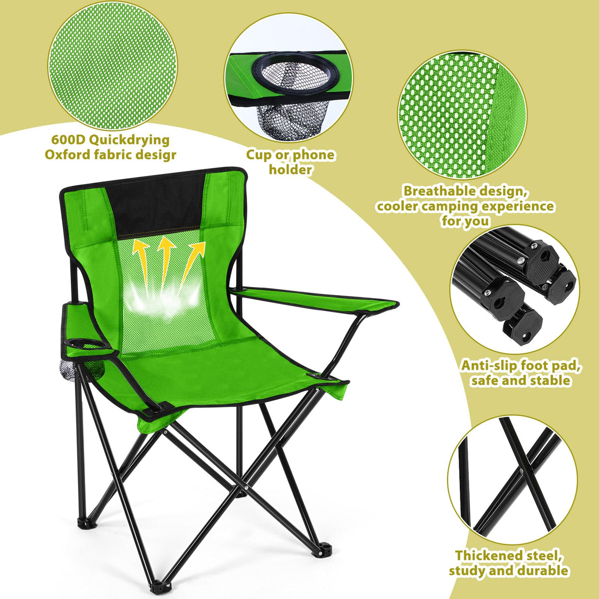 2 PCS Folding Camping Chair with Cupholder and Carry Bag V54026