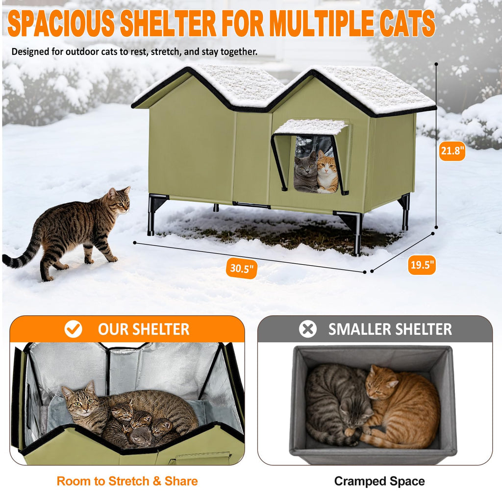 Heated Weatherproof Insulated Outdoor Cat House with Heating Pad S886592