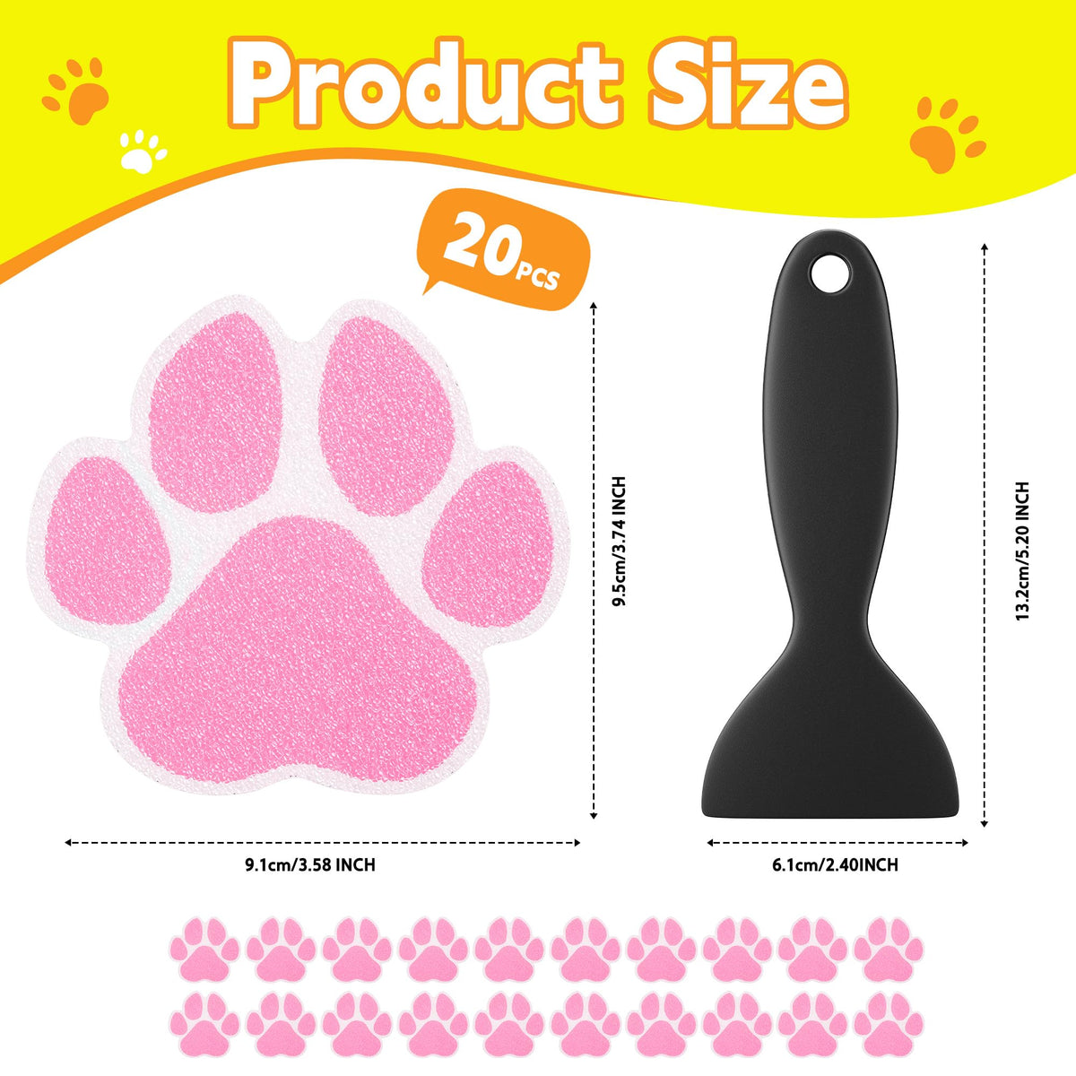 20PCS Non Slip Bathtub Stickers with Scraper, Pink, Dog Paw O61983