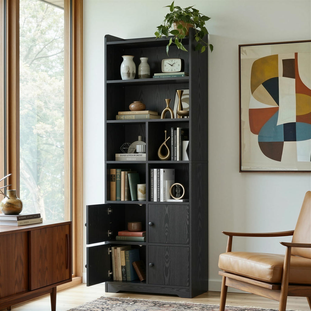 74.6" Tall 6-Tier Bookshelf with Doors V593