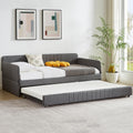 Twin Size Gray Linen Upholstered Daybed with Trundle O8301