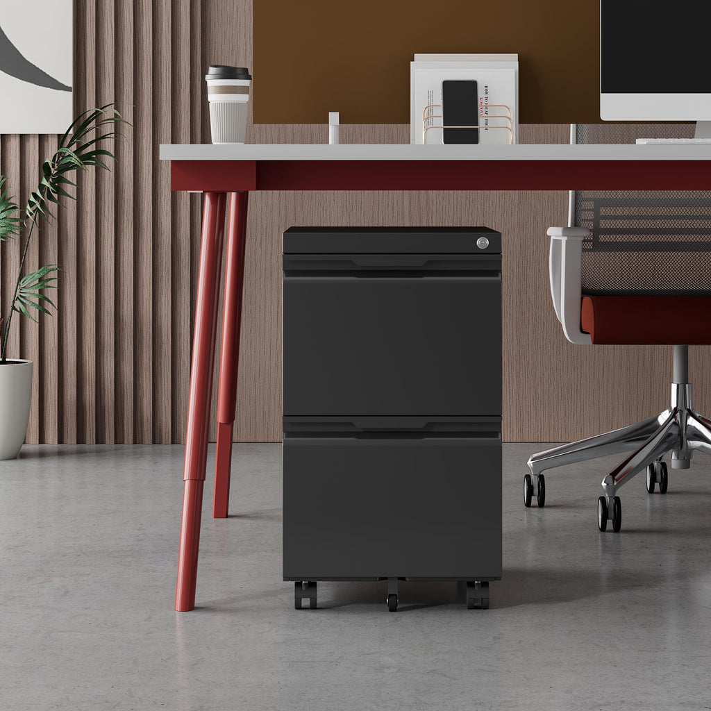 2 Drawer Black File Cabinet with Lock L1283