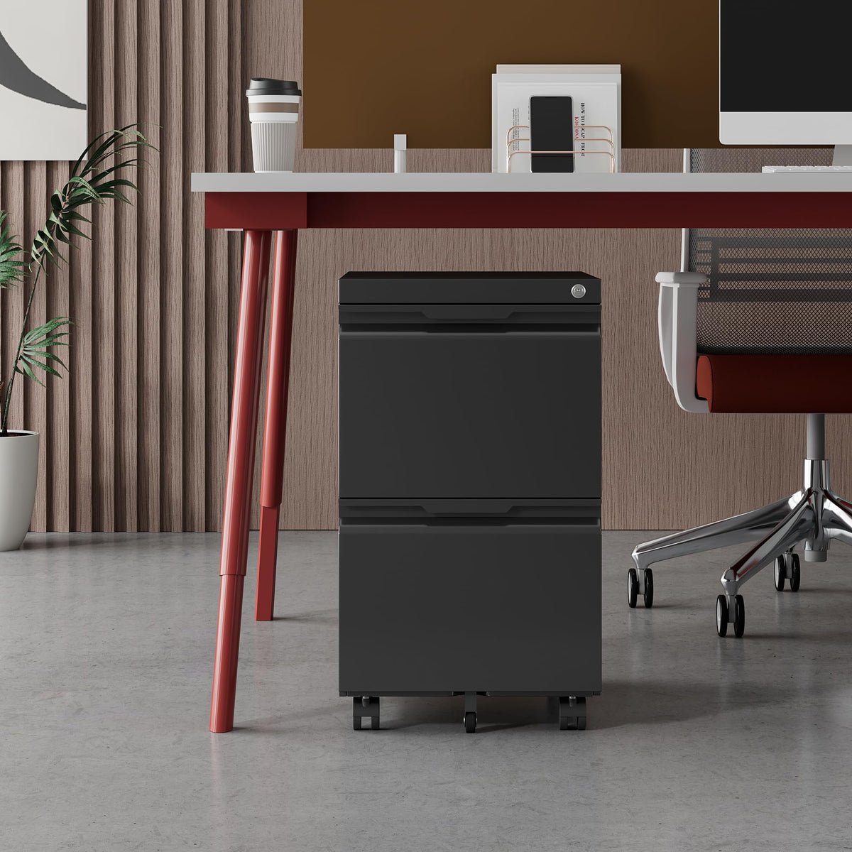 2 Drawer Black File Cabinet with Lock L1283