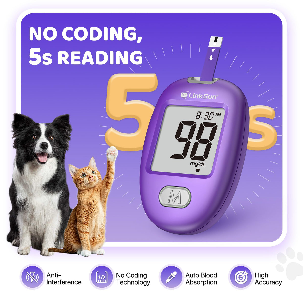 Pet Glucose Monitor Kit, 100 Strips+Lancets O693