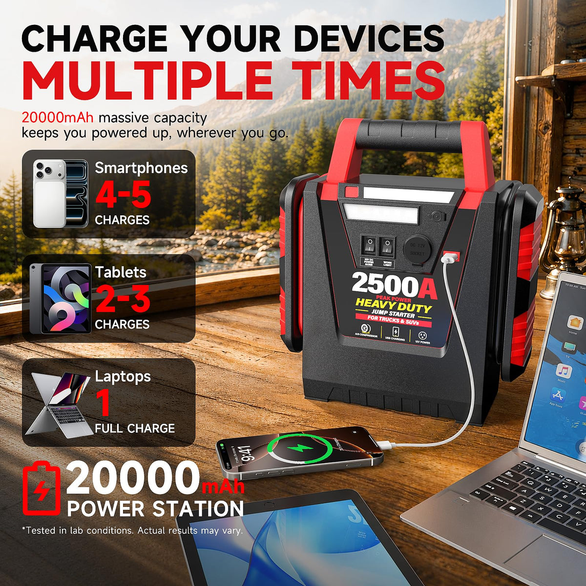 12V Portable Car Jump Starter with Air Compressor and Work Light W817406