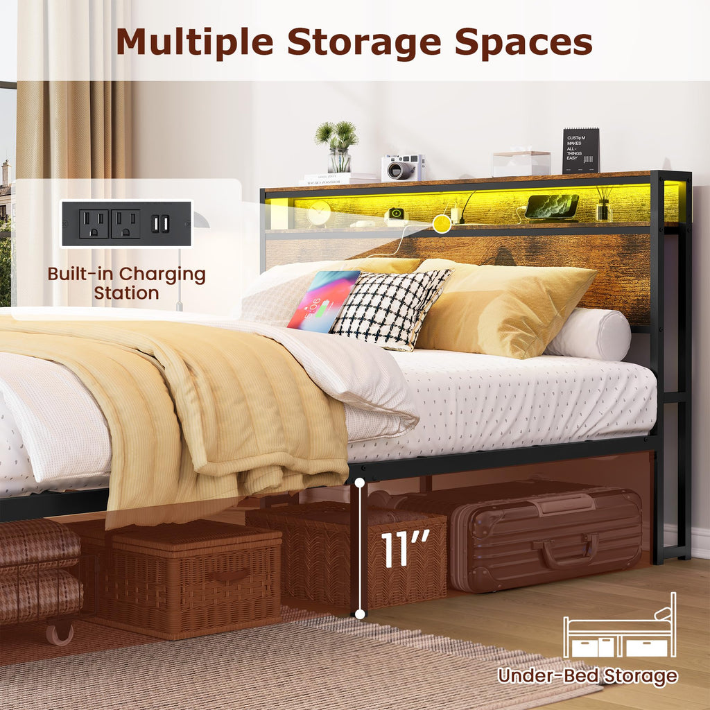 Full Size Metal Platform Bed Frame with 2 Storage Drawers H2785
