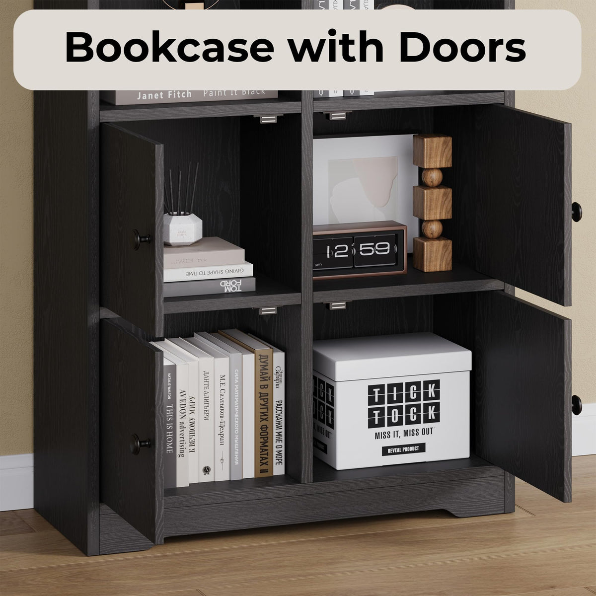 74.6" Tall 6-Tier Bookshelf with Doors V593
