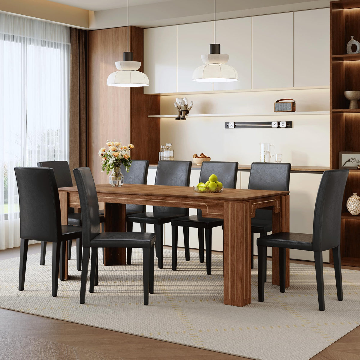 9 Piece Dining Table Set with 8 Pu Leather Chairs H660