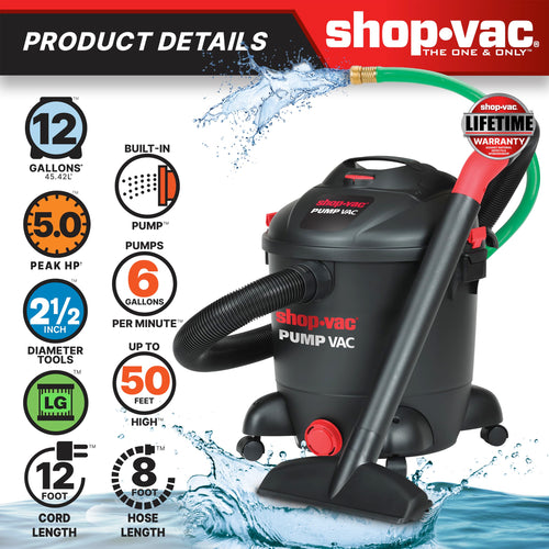 12 Gallon Wet Dry Pump Vacuum with Built-in Water Pump I4696