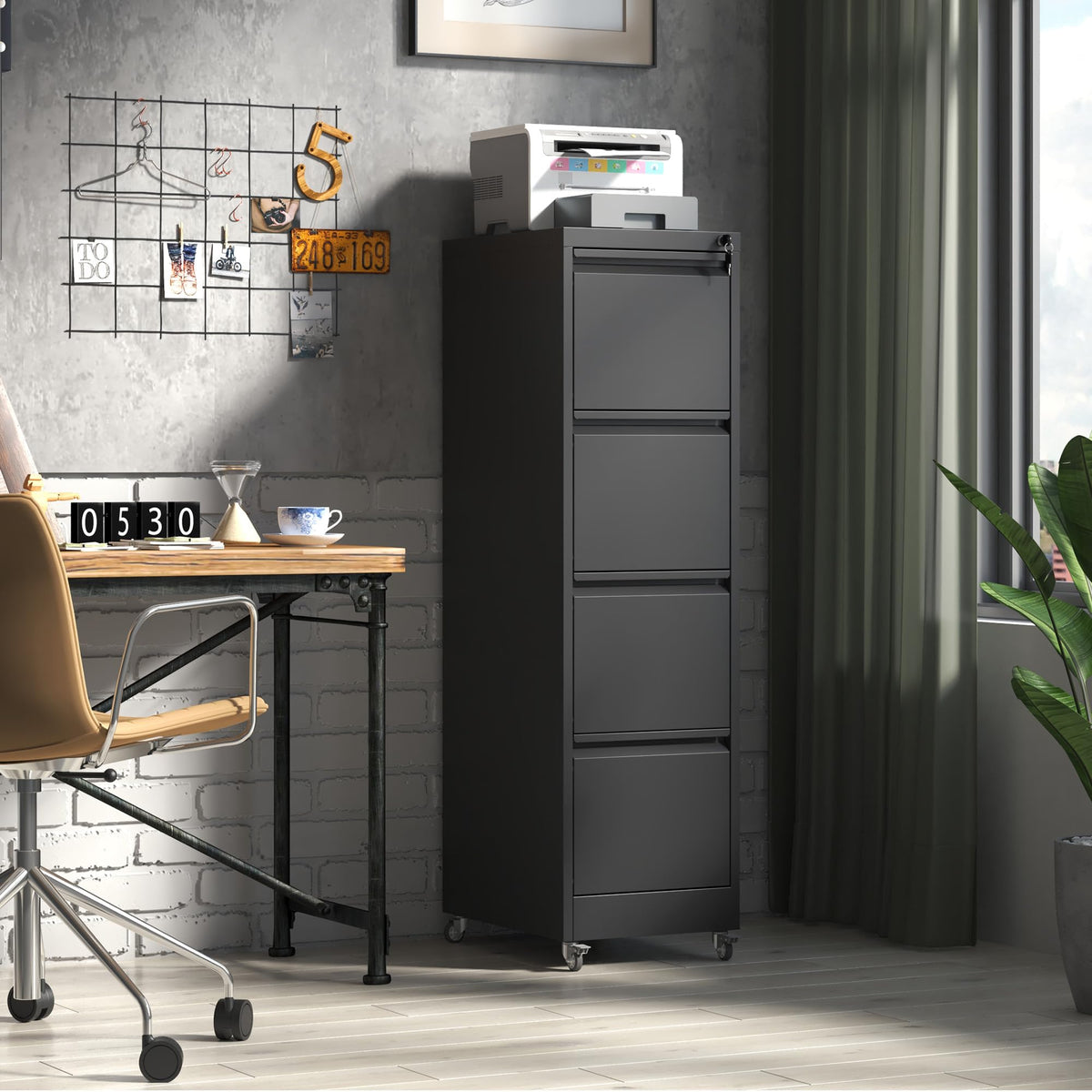 4 Drawer Black Metal File Cabinet with Lock K748