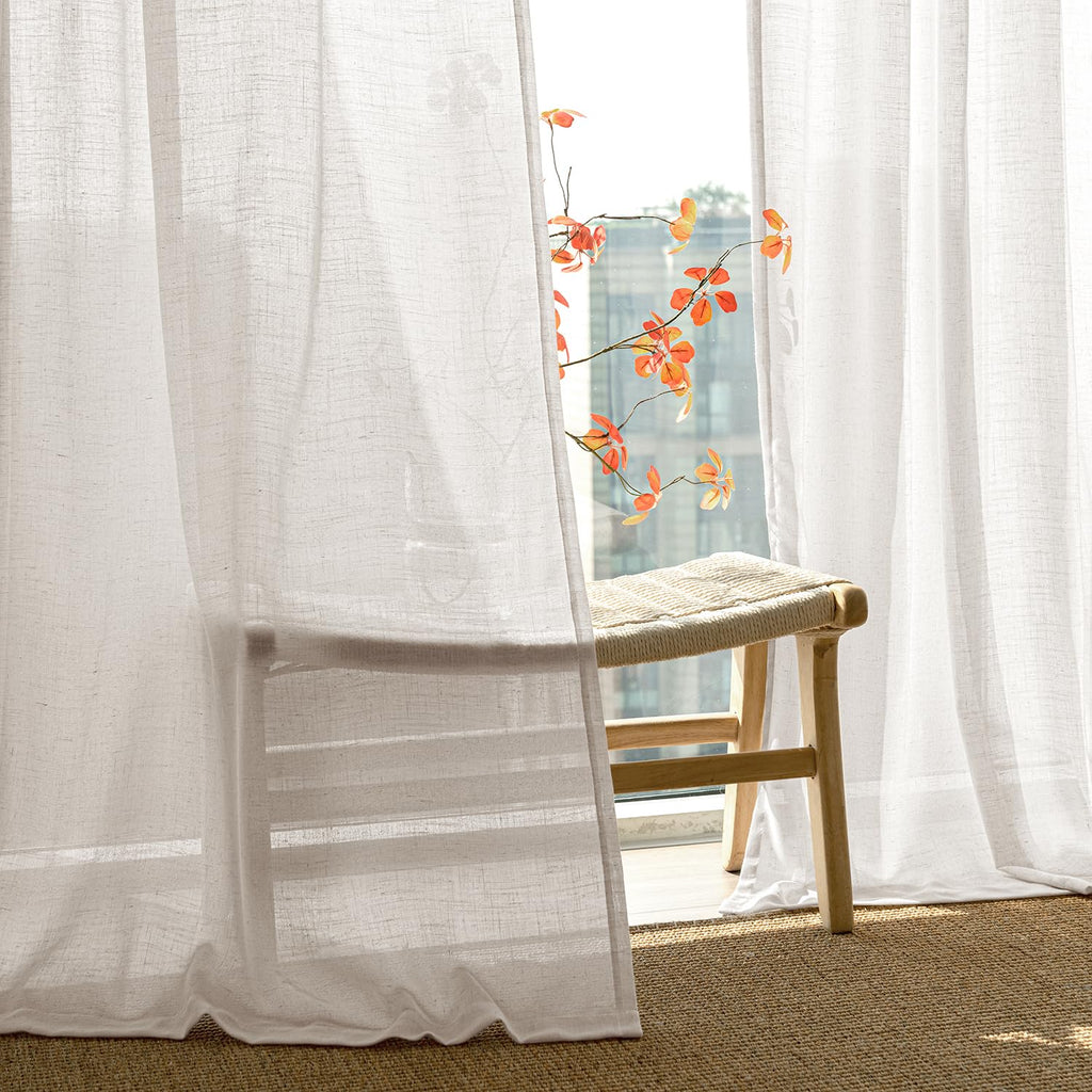 Natural White Semi Sheer Linen Curtains 120 inch 2 Panels X88163