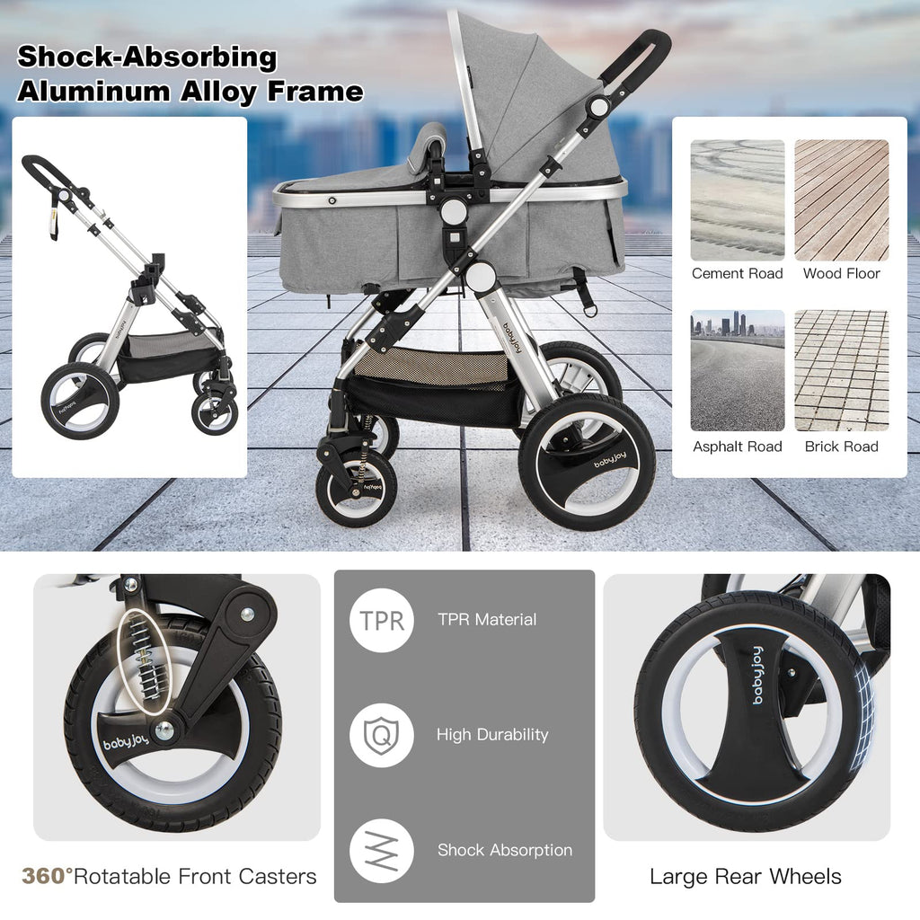2-in-1 Convertible Bassinet Reclining Stroller I31529