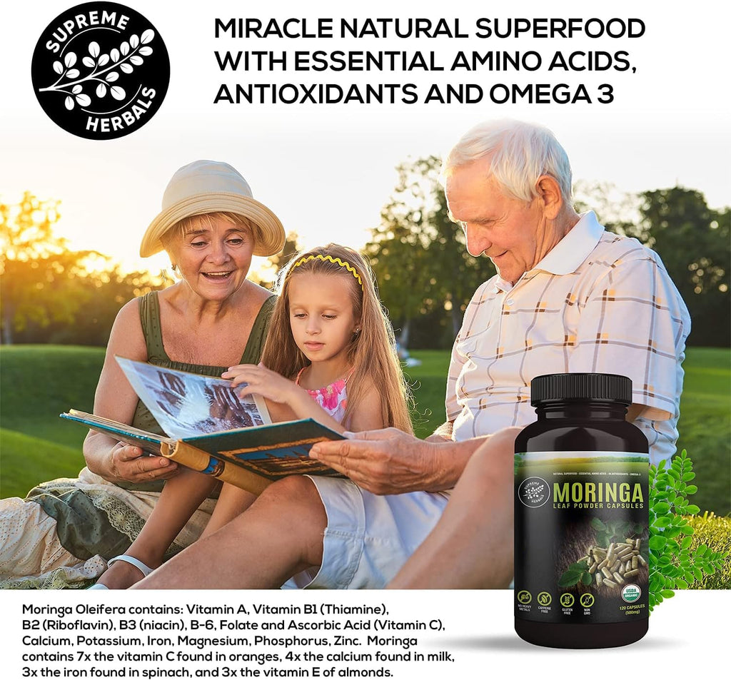 Organic Moringa Leaf Powder Capsules 500mg 120 Capsules H85967