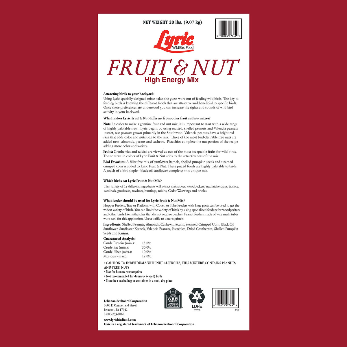Fruit and Nut Wild Bird Seed Mix 20 lbs S900854