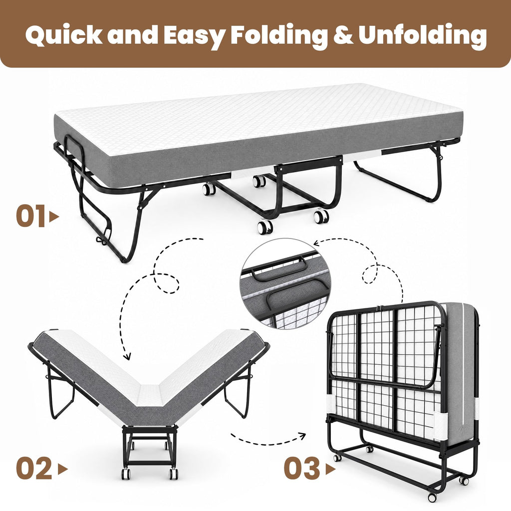 Folding Bed with Mattress, Twin Memory Foam T52046
