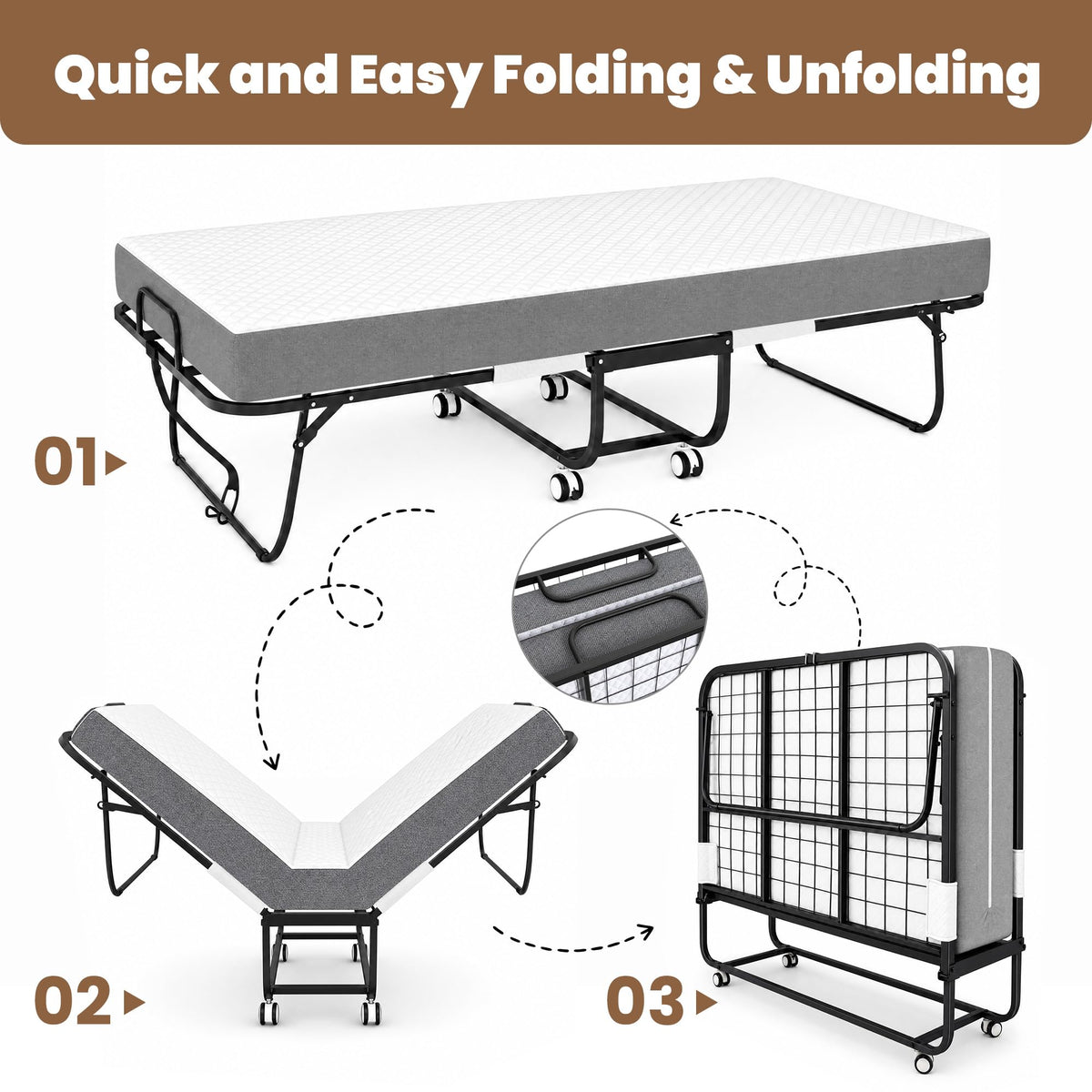 Folding Bed with Mattress, Twin Memory Foam T52046