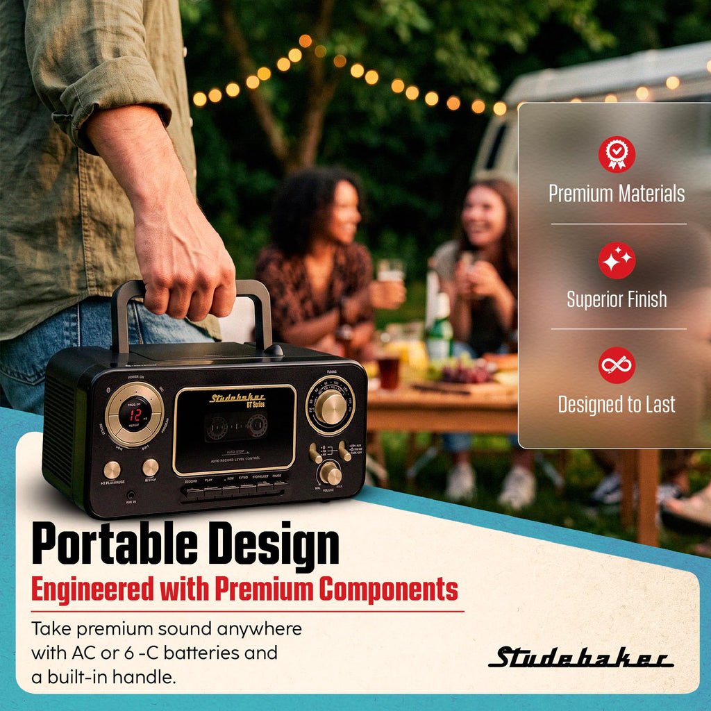 Portable CD Player with Bluetooth, AM/FM Stereo Radio & Cassette Player, Black & Gold U882