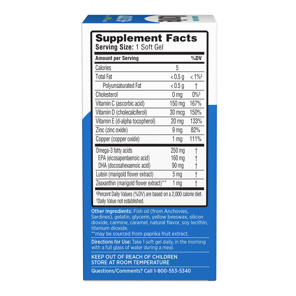 Eye Vitamin & Mineral Supplement with Omega-3, Zinc, Lutein & Zeaxanthin, 50 Softgels W67411