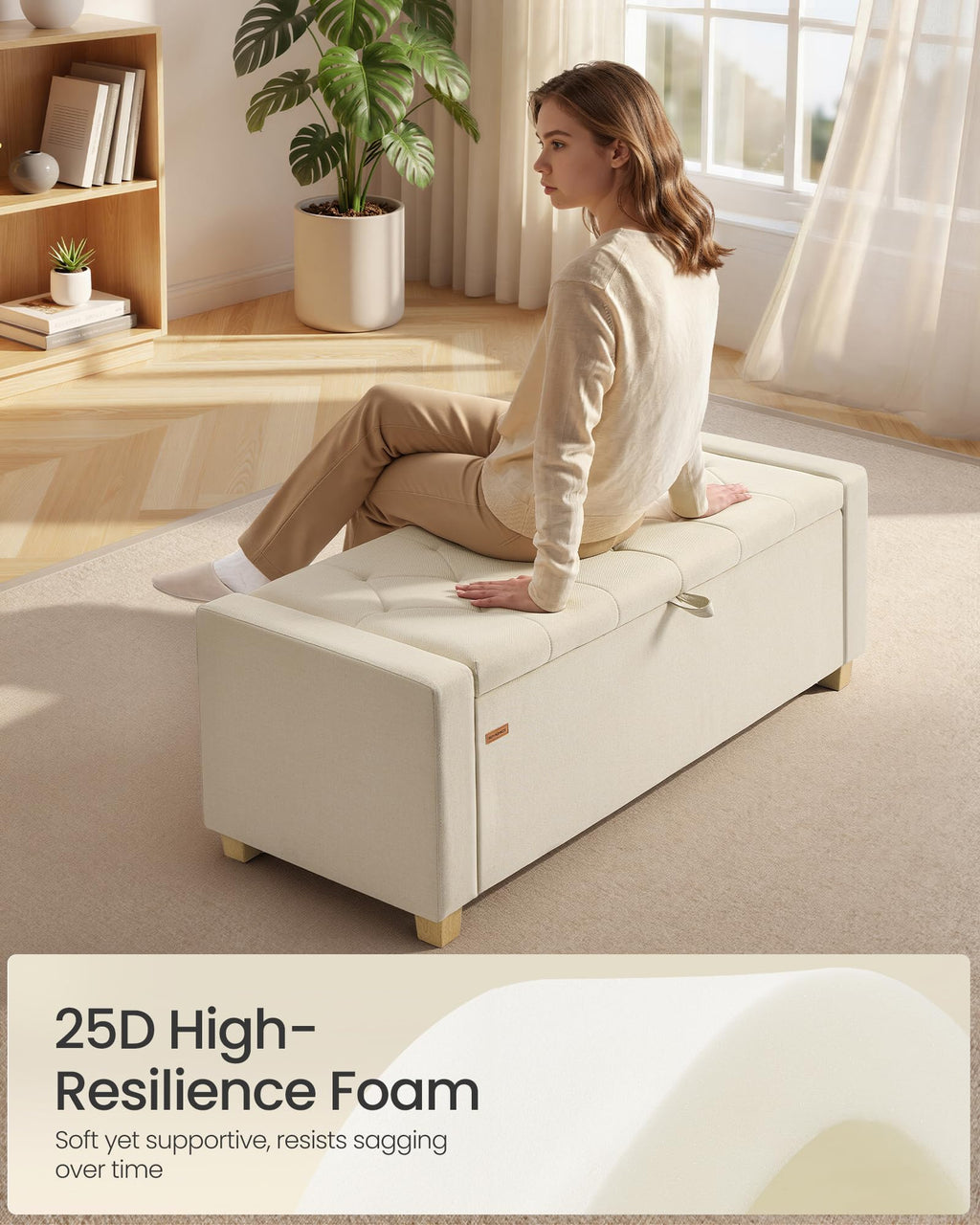 48 Inches Storage Ottoman with Solid Wood Legs F392