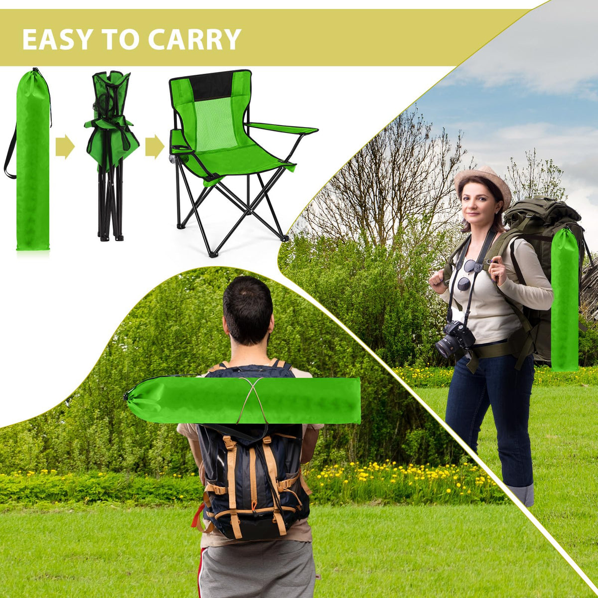 2 PCS Folding Camping Chair with Cupholder and Carry Bag V54026