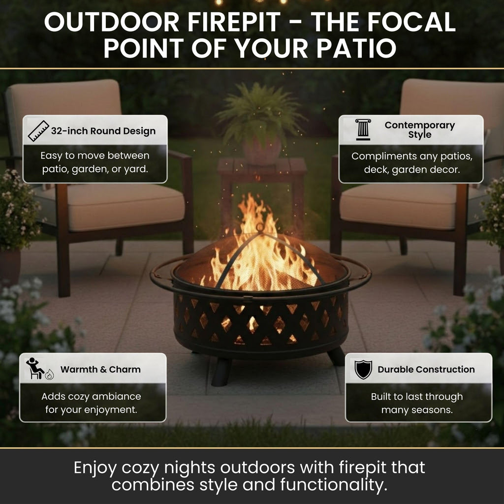 Black 32-Inch Outdoor Fire Pit R4271
