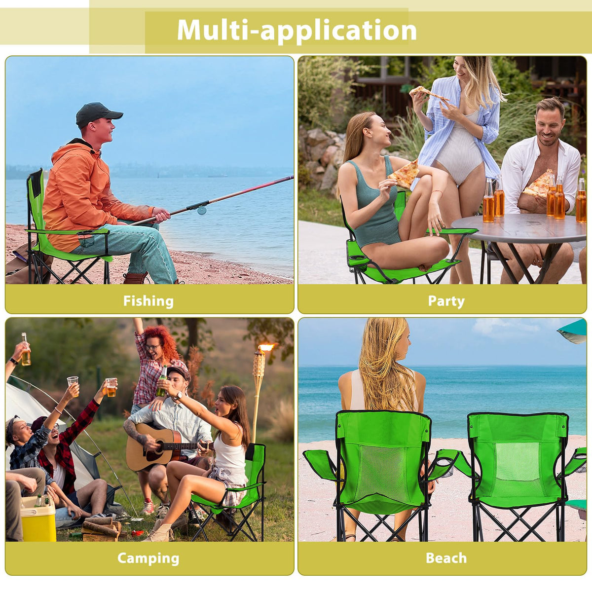 2 PCS Folding Camping Chair with Cupholder and Carry Bag V54026