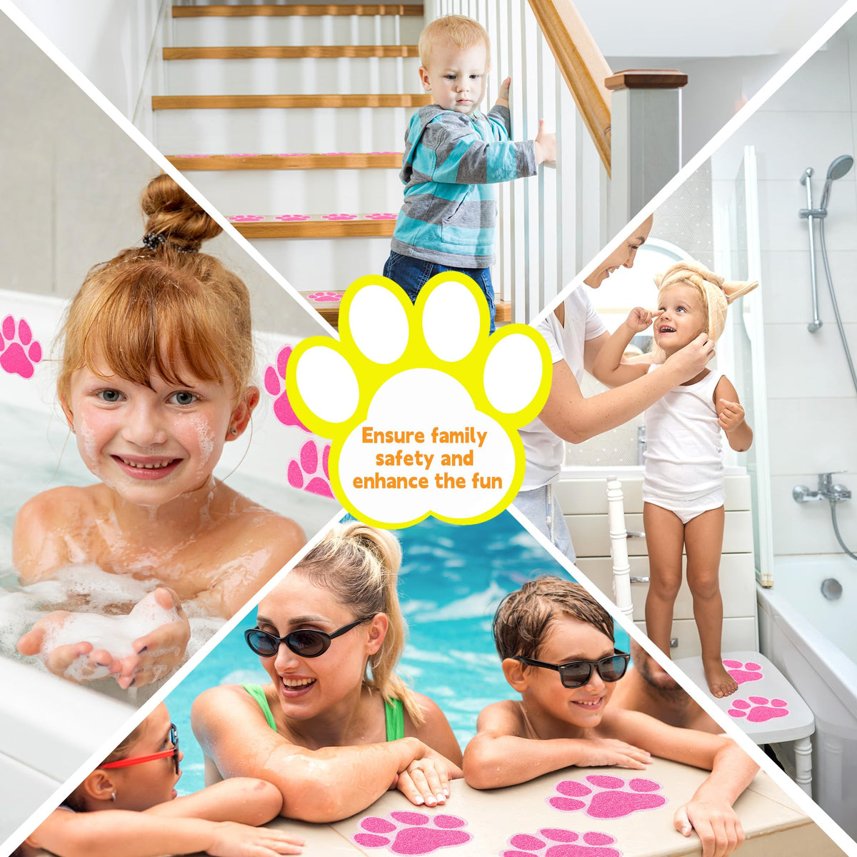 20PCS Non Slip Bathtub Stickers with Scraper, Pink, Dog Paw O61983