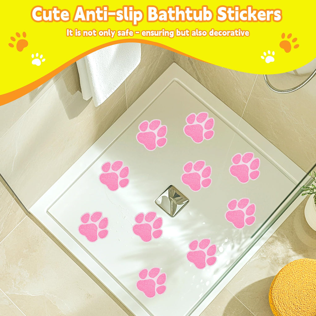 20PCS Non Slip Bathtub Stickers with Scraper, Pink, Dog Paw O61983