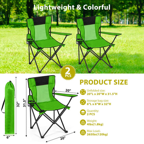 2 PCS Folding Camping Chair with Cupholder and Carry Bag V54026