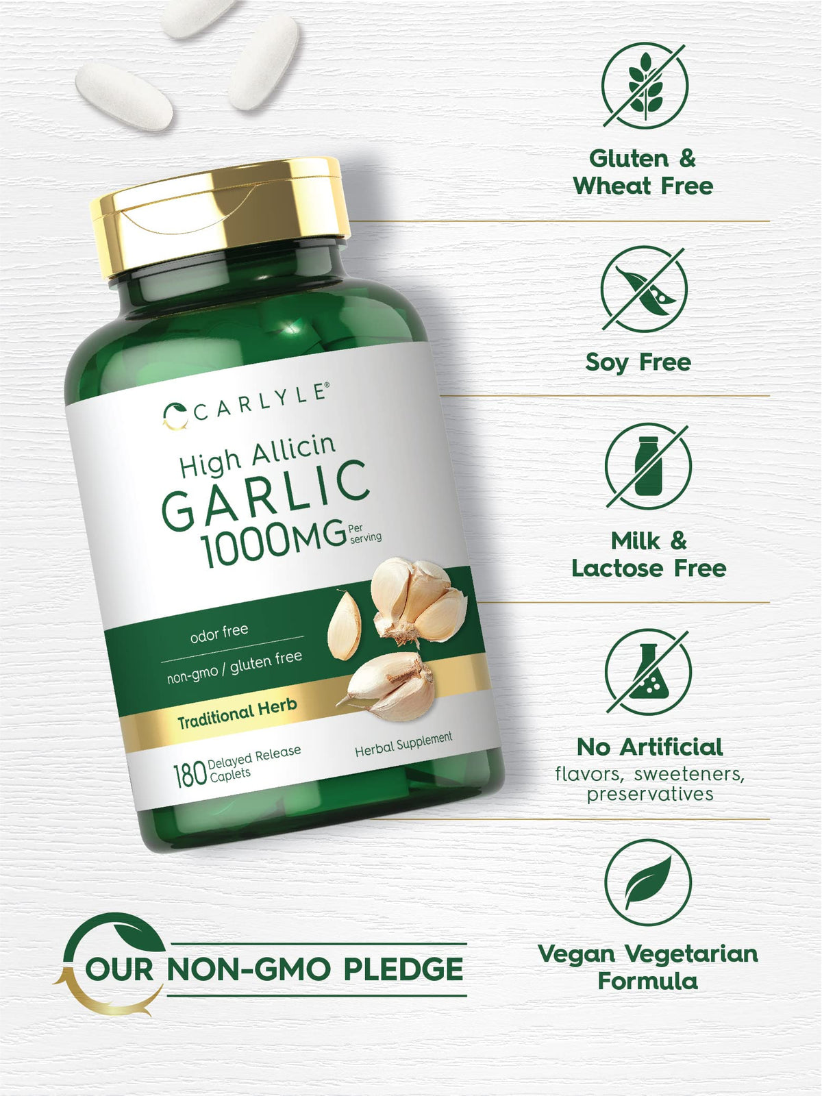Odorless Garlic Supplement 1000mg 180 Caplets U943186