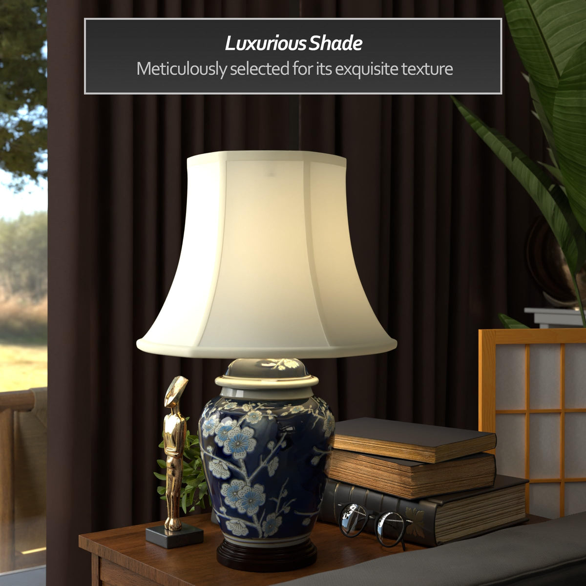 22" Blue Cherry Blossom Lamp D46256