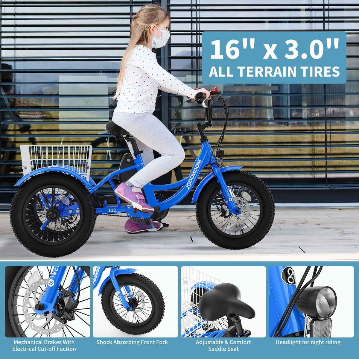 16 Inch 250W 24V Blue Electric Tricycle Q5805