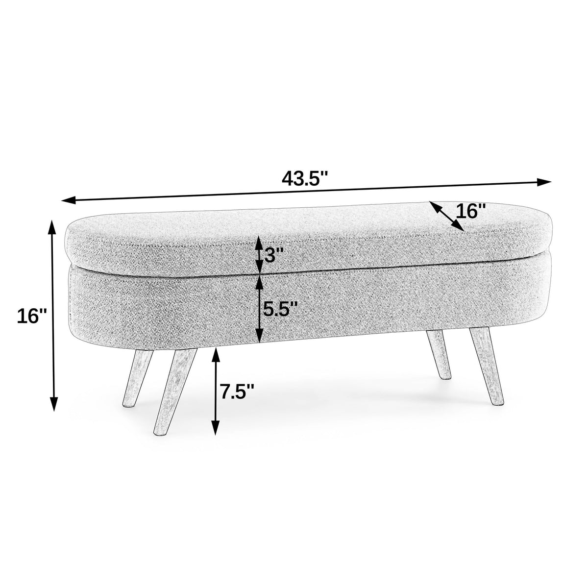 Cream Oval Boucle Storage Ottoman with Wooden Legs U8772